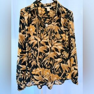 Women’s Floral Black and Gold Women's Top H&M Small